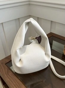Bolso de mano de moda para mujer, bolso de tela con bloqueo de color elegante, plisado suave con correa para el hombro larga para usar como bandolera o al hombro, monedero pequeño de unicolor claro