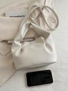 Bolso de mano de moda para mujer, bolso de tela con bloqueo de color elegante, plisado suave con correa para el hombro larga para usar como bandolera o al hombro, monedero pequeño de unicolor claro