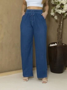 Soft Denim Palazzo Pants C3062 - 藍色 - 查看 1