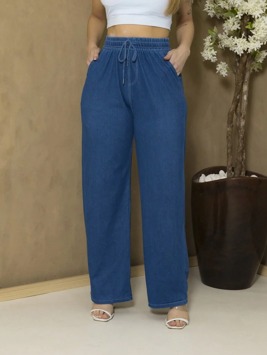 Soft Denim Palazzo Pants C3062 - 藍色 - 查看 1