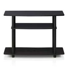 3-Tier TV Stand, Entertainment Center With Stainless Steel Tubes, No Tools Assembly, Fits Up To 32-Inch TVs, Black TV Stand, Modern Media Console For Living Room, Dark Brown/Black - 黑胡桃木 - 查看 3