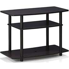3-Tier TV Stand, Entertainment Center With Stainless Steel Tubes, No Tools Assembly, Fits Up To 32-Inch TVs, Black TV Stand, Modern Media Console For Living Room, Dark Brown/Black - 黑胡桃木 - 查看 2