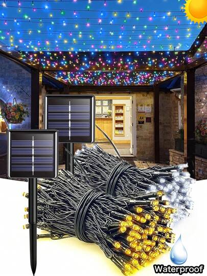 أضواء شمسية خارجية مقاومة للماء 200 LED بطول 72 قدمًا ، 100 LED بطول 39 قدمًا ، 50 LED بطول 23 قدمًا ، 20 LED بطول 16.4 قدم أضواء سلسلة شمسية مع 8 أوضاع إضاءة أضواء عيد الميلاد الشمسية لون دافئ أبيض/متعدد الألوان/أبيض - أسلاك خضراء أضواء سلسلة شمسية للخارج للأشجار والحديقة والشرفة والسياج والمظلة والزفاف