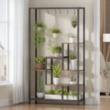 FXLTSBL Support pour plantes d'intérieur, étagère pour plantes à 5 niveaux avec 10 crochets en S, support pour plantes de 180 cm de haut, étagère à fleurs en métal pour balcon intérieur, sol, escaliers à fleurs, salon - Tabac - Voir 1