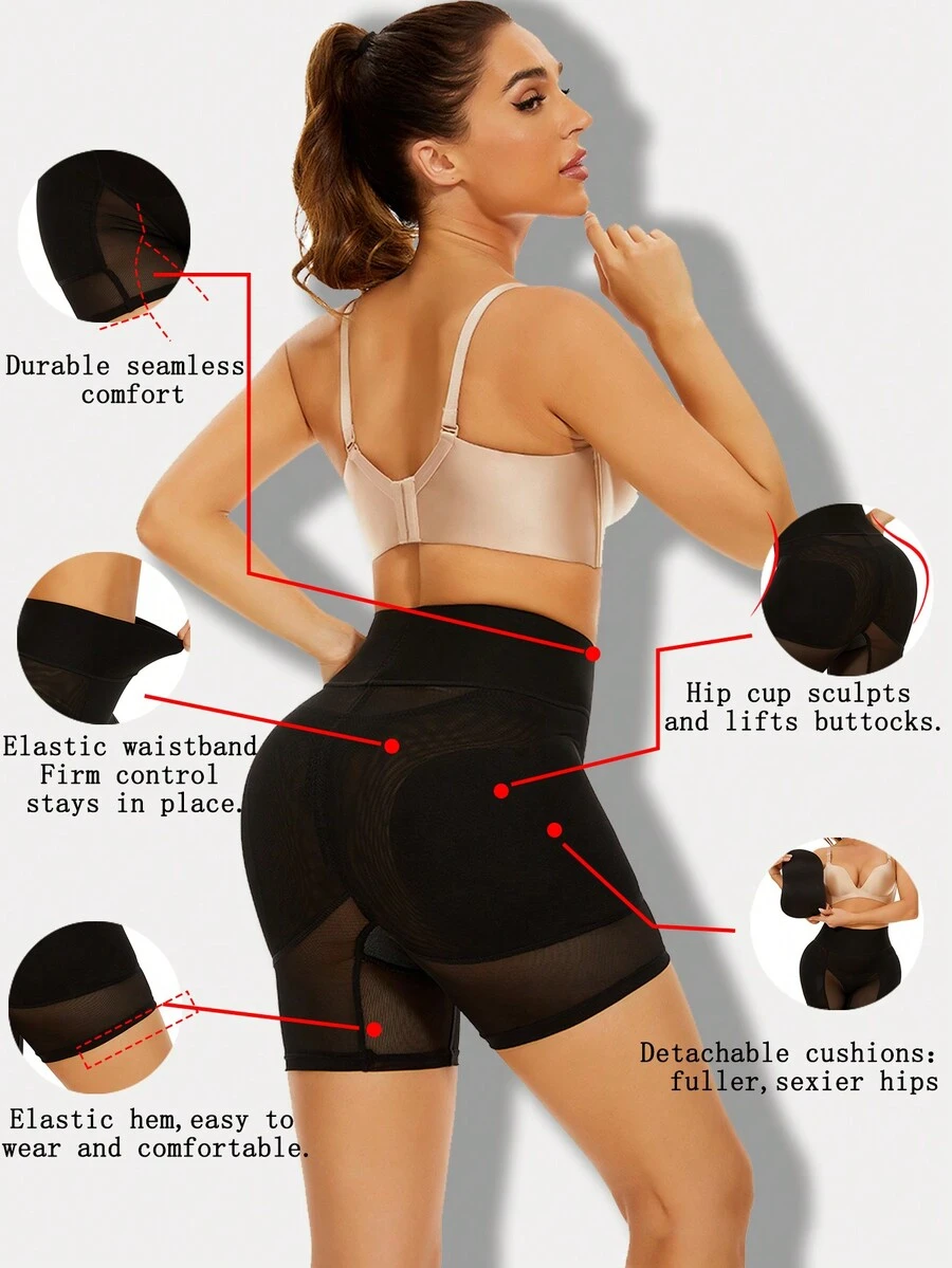 1 quần lót định hình eo cao hai lớp lưới thoáng khí cho nữ có thể tháo rời, có đệm hông, cạp cao, tôn dáng, thích hợp cho tiệc tùng, công sở, hẹn hò hàng ngày - màu đen - Xem 1