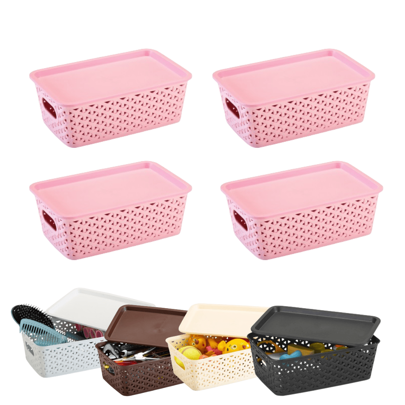 4 Caixas Organizadoras Rattan Multiuso Com Tampa 3,5 Litros