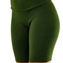 Women's Basic Fitness Cycling Shorts In Suplex Polyester - xanh quân đội - Xem 1