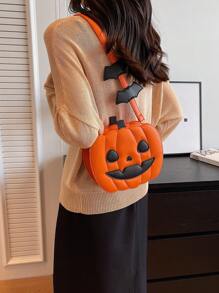 Sac à l'épaule et mode pour Halloween, sac à bandoulière à tête de citrouille de dessin animé mignon et de grande capacité, sac à main texturé parfait pour les fêtes d'Halloween, la mode gothique et les costumes