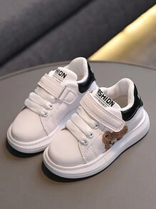 1 Pair Kids Casual Sneakers With Cute Bear Pattern, Convenient Hook & Loop Closure, Anti-Slip Durable Sole
