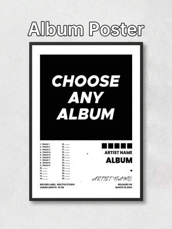 1Pc Custom Album Poster - Canvas Music Wall Art, Album Cover Print, Choose Any Album, Song Tracklist Print, Album Art Poster, No Frame