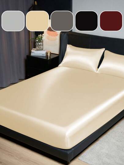 2/3件套缎面床上用品套装，床单套装，床垫套套装，丝滑床笠，柔软透气的卧室床上用品套装，舒适的床垫保护套套装，适用于单人床/双人床/大号床，适用于卧室、客房、酒店，防尘床罩，防尘防滑，不含枕头和枕套，温度感应调节，是复活节、独立日、节日礼物的理想之选。