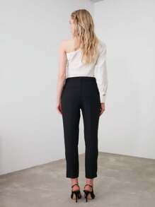 Women High Waist Black Cigarette Trousers Black Causal Pant - 黑色 - 查看 4