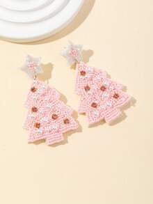 1 对不锈钢圣诞树形耳环，时尚女性派对和日常佩戴 - 淺粉色 - 查看 4