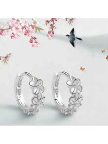 1pc Fashionable Silver Earrings, High Quality Crystal Zirconia Flower Stud Earrings, Wedding/Birthday Gift For Women Valentines