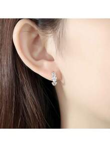 1pc Fashionable Silver Earrings, High Quality Crystal Zirconia Flower Stud Earrings, Wedding/Birthday Gift For Women Valentines