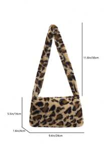Bolso de mano mini esponjoso casual de moda, bolso de hombro con estampado de leopardo y peludo para mujer, monedero suave y esponjoso versátil para otoño/invierno, bolso con estampado de leopardo de