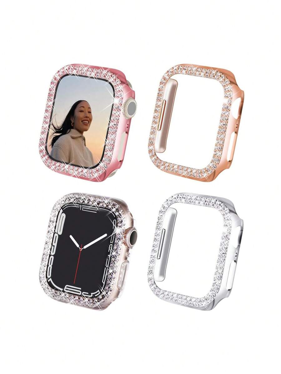Bộ 4 ốp bảo vệ thời trang đính đá lấp lánh, unisex, tương thích với Apple Watch 40/41/42/44/45/46/49mm, phù hợp với các dòng Ultra/SE/11/10/9/8/7/6/5/4, phụ kiện đồng hồ thông minh.