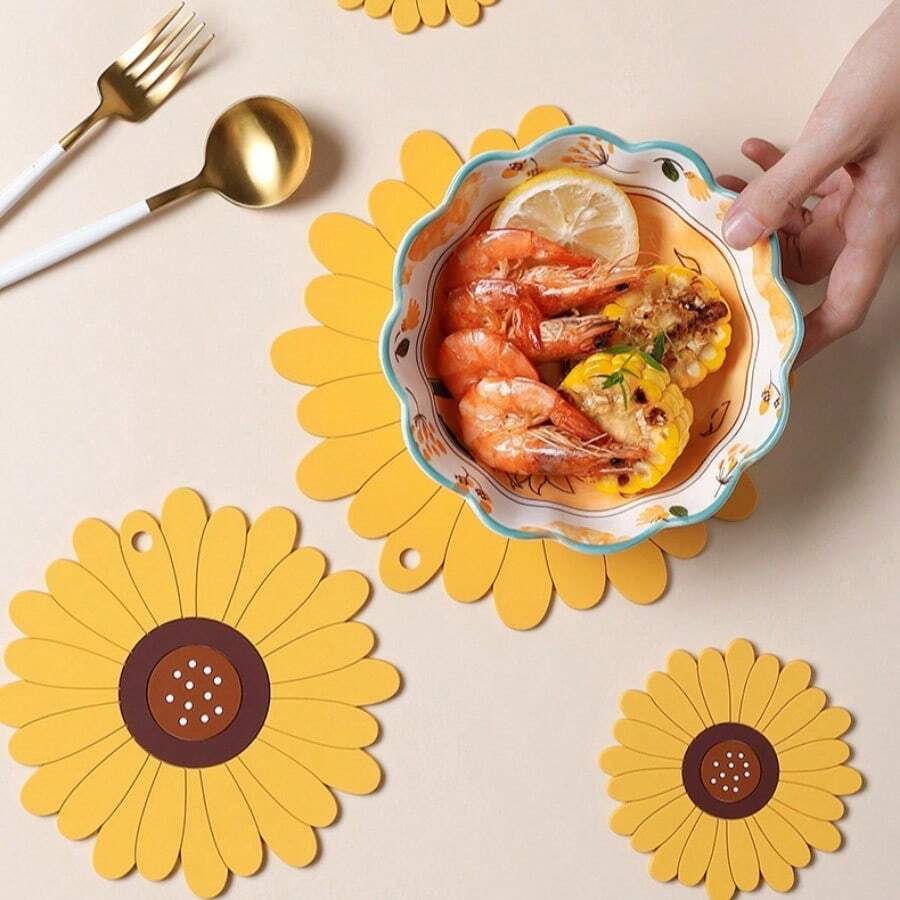 Sunflower Heat Resistant Placemat,Silicone Anti-Hot Bowl Pad Mat,Coaster For Home Kitchen Use