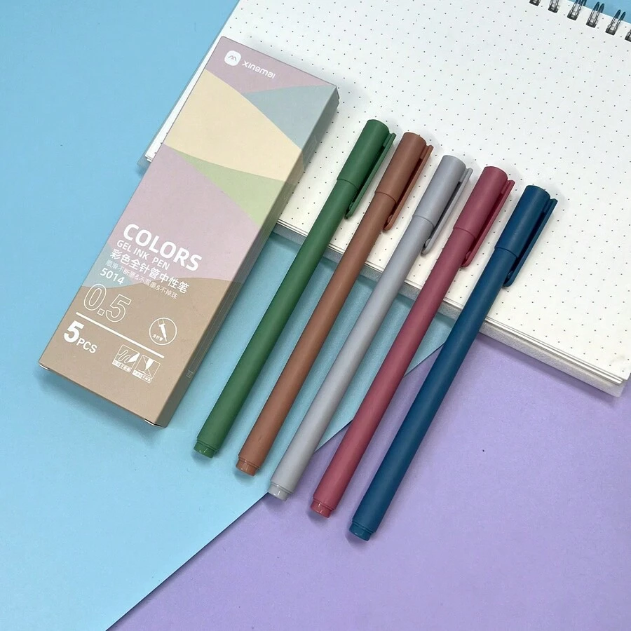 5 支/盒 哑光彩色圆珠笔，快干，适合日记、学生和办公用品 - 彩色 - 查看 1
