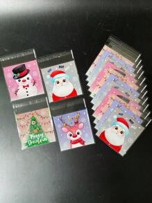 100 个彩色圣诞派对礼品包装 OPP 自封袋，可爱雪人、驯鹿、圣诞老人图案主题派对促销礼品装饰袋，圣诞节 - 彩色 - 查看 5
