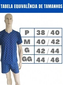 Men's Short Summer Closed Heat Garter Belt Pajamas - 藍白色 - 查看 2