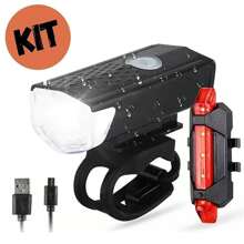 Kit Ciclista Farol Lanterna Sinalizador Pisca Recarregável Luva Com Gel Meio Dedo Bike Mtb - Preto - Visão 4