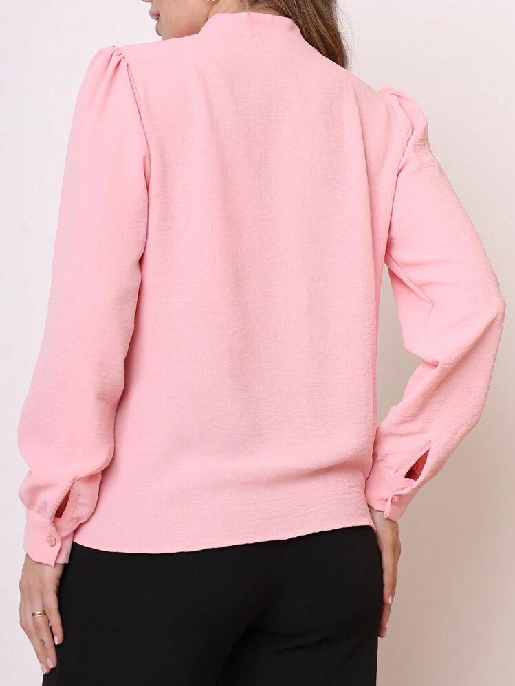 blusa feminina social manga longa tecido duna - Rosa chiclete - Visão 4