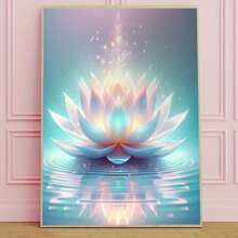 1 幅防水帆布莲花艺术印刷品 - 无框禅意冥想墙饰，花卉帆布艺术品，现代水彩莲花，适合办公室和家居 - 彩色 - 查看 3