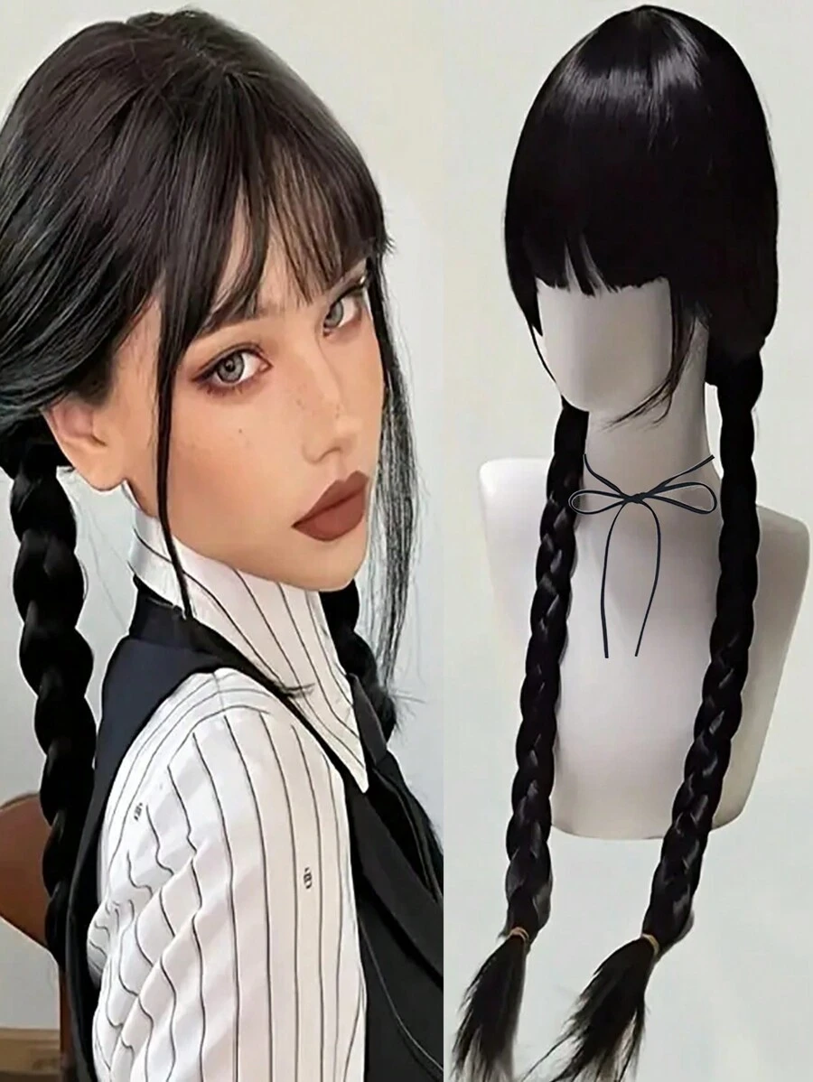 Cosplay Wig Black Double Braided Wig Is A Synthetic Halloween Party Costume Accessory - Black - View 1