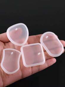 6pcs DIY Keychain Pendant Silicone Mold, Round & Rectangle Crystal Epoxy Resin Jewelry Making Casting Mold - White - View 3