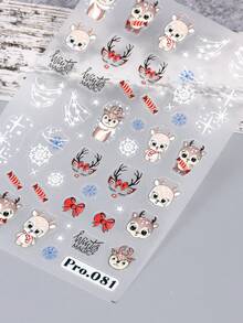 卡通鹿饼干人 5D 圣诞浮雕指甲贴纸 2 件白色几何线条星星糖果雪花蝴蝶结心形麋鹿彩色姜饼人 DIY 可爱冬季圣诞节雕刻自粘贴花滑块美甲装饰 - 彩色 - 查看 6