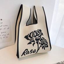 Women's Fashion Knitted Handbag,Coffee Colored Teddy Bear Tote Bags,Daily One Shoulder Handbag, Suitable For Shopping, Tourism, And Travel