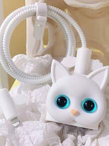 5pcs Fashion Black/White Cat Design Charger Protector Case & Data Cable Organizer Compatible With Iphone 11/12/13/14 Pro Max Cable Protector - Multicolor - View 2