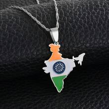 1pc India Map Flag Pendant Necklaces Silver Color / Gold Color  Jewelry - Multicolor - View 5