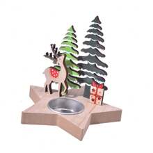 Christmas Candlestick Wood Candle Base Candle Holder Stand Cartoon Theme For Home And Offices Christmas Decoration,Room Decor,Gifts, Christmas Decorations, Christmas Gifts - Multicolor - View 8