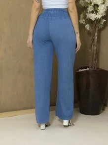 Soft Denim Palazzo Pants C3062 - 淺藍色 - 查看 2