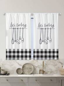 2 chiếc rèm cửa sổ in hình dao kéo kiểu mới, rèm không có lỗ, rèm ngắn, tham khảo trang trí phòng ngủ, phòng làm việc, nhà bếp, phòng khách, phòng học - Nhiều màu - Xem 2