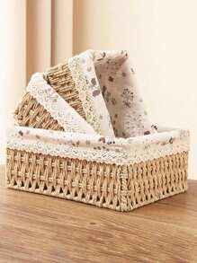 1pc/3pcs Desktop Storage Basket With/Without Lid, Multipurpose Organizer Basket For Toys, Keys, Cosmetics, Home, Kitchen, Bathroom, Bedroom, Living Room, Dorm, Office Desk, Home Decor, Shelving, Gift Basket - Khaki - View 5