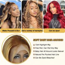 Ombre Lace Front Wig Human Hair Highlight 13x4 HD Straight Lace Front Wigs 180% Density 4/27 Colored Honey Blonde HD Lace Frontal Wigs For Women Pre Plucked With Baby Hair