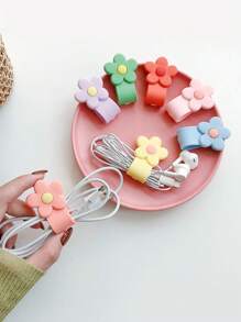 1pc Multicolor Cartoon Flower Shaped PVC Cable Winder, Earphone/Data Cable Organizer, Line Fastener