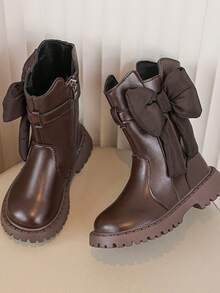 2024 Fall/Winter Girls Fashion Boots, Cute Black Mid-Calf Snow Boots With Lining For Little Girls - Brown - View 5