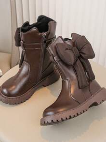2024 Fall/Winter Girls Fashion Boots, Cute Black Mid-Calf Snow Boots With Lining For Little Girls - Brown - View 2