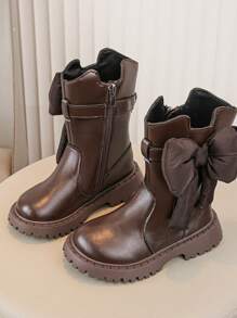 2024 Fall/Winter Girls Fashion Boots, Cute Black Mid-Calf Snow Boots With Lining For Little Girls - Brown - View 1