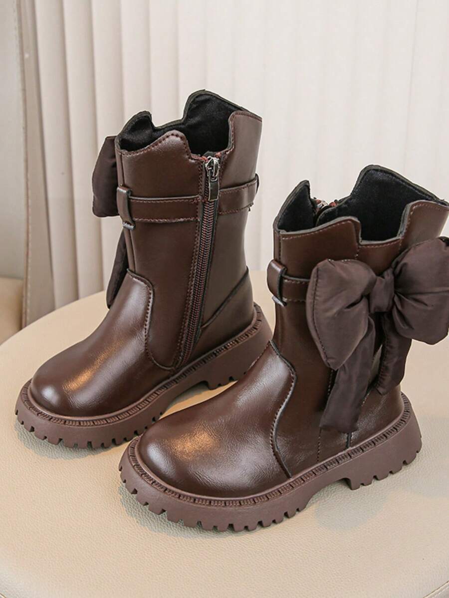 2024 Fall/Winter Girls Fashion Boots, Cute Black Mid-Calf Snow Boots With Lining For Little Girls - Brown - View 1