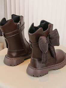 2024 Fall/Winter Girls Fashion Boots, Cute Black Mid-Calf Snow Boots With Lining For Little Girls - Brown - View 4
