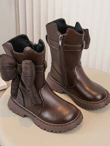 2024 Fall/Winter Girls Fashion Boots, Cute Black Mid-Calf Snow Boots With Lining For Little Girls - Brown - View 3