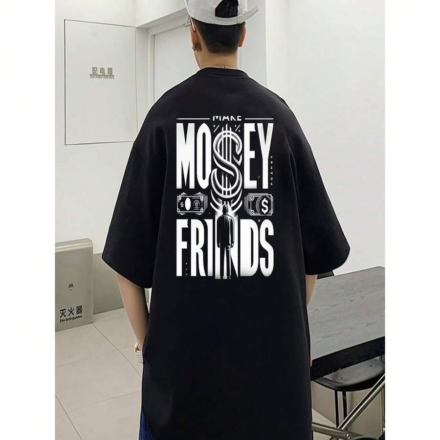 Men's Oversize T-Shirt Money Phrase Streetwear T-Shirt Oversized Shirt Premium 100% Cotton - màu đen - Xem 1