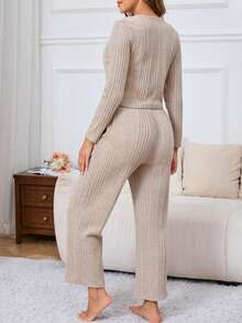 3pcs Women Velvet Sling Camisole Set With Padded Lining Soft Lingerie Set For Autumn/Winter - Khaki - View 2