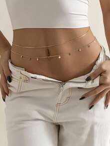 2 件装简约金属亮片流苏多层腰链独特盒链混合身体链女士 - 金色 - 查看 2