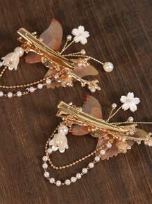 2个/套 手工布艺蝴蝶发夹，女士日常/派对发饰爪夹发卡，学生用品，大学用品 - 橘色 - 查看 4